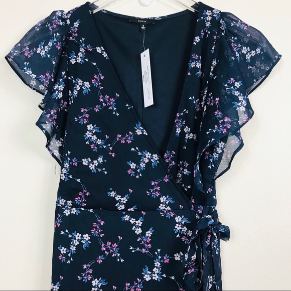 NWT Drew Navy Floral Maxi Wrap Dress w/Ruffles - S - Picture 2 of 6